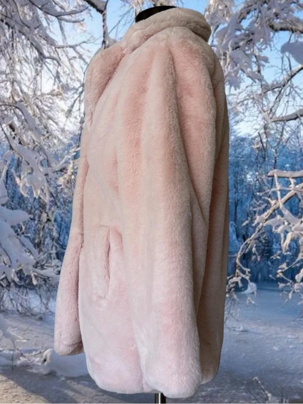 JouJou Light Pink Faux Fur Coat Size M 8 10 Fluffy Soft Collar Buttons Cute